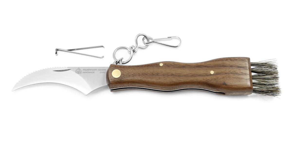 Puma IP Mushroom Knife Walnut w/Brush, Tweezers and Carabiner